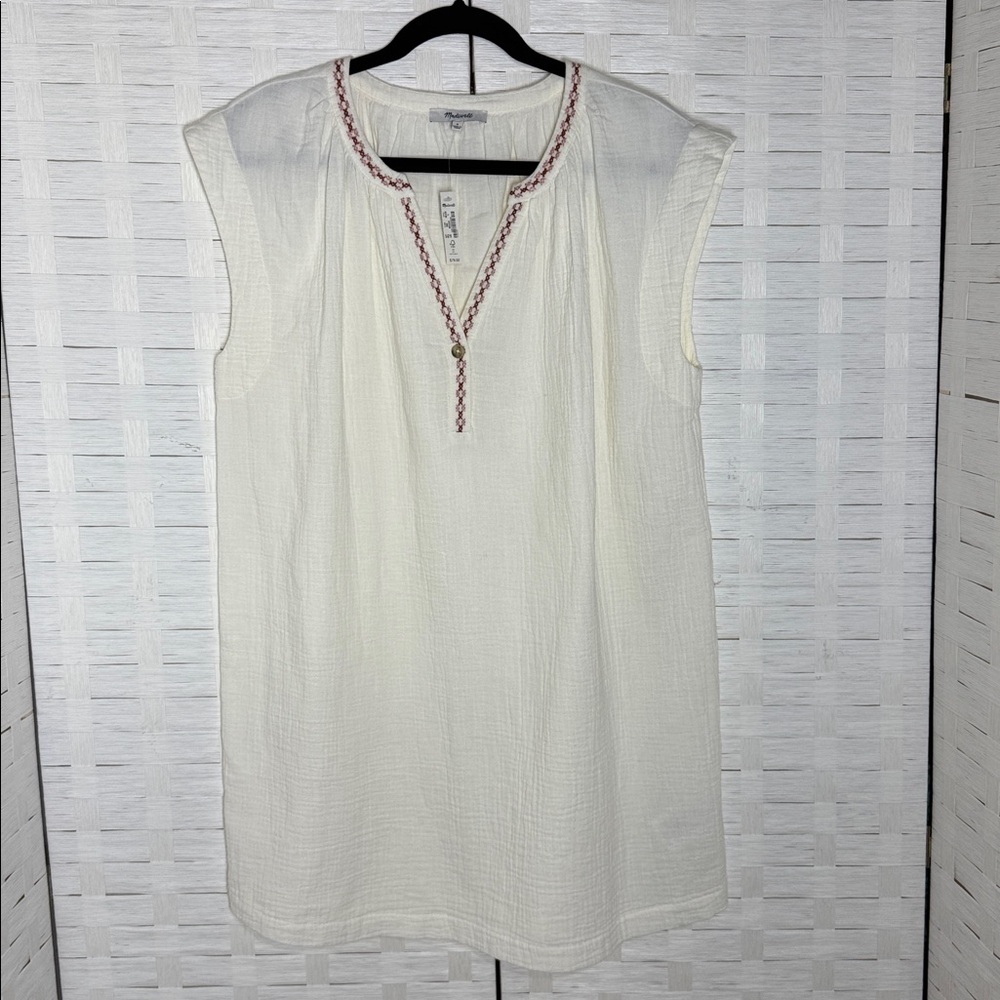 Madewell Ivory Sleeveless V-Neck Lightweight Oversized Tunic Dress Size Small